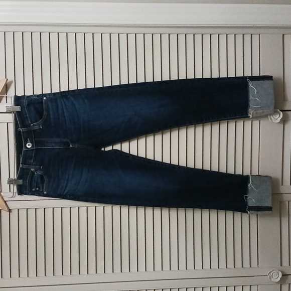 AG Adriano Goldschmied High Rise Stevie Cuff Slim Straight Blue Jeans, Size 25 - Picture 2 of 12